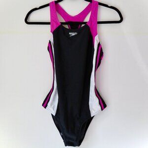 Speedo Girl's Swimsuit One Piece Infinity Splice Racerback Pink/White - Size 16